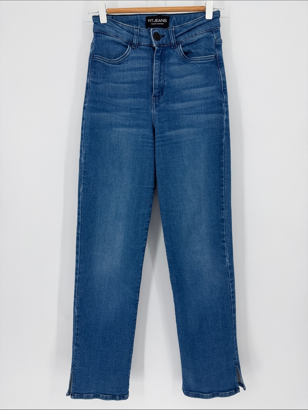 FitJeans High Rise Straight Leg Split Hem Jeans XS Blue